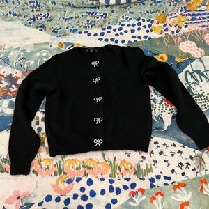 Ann Taylor Crystal Bow Front Crew Neck Cardigan